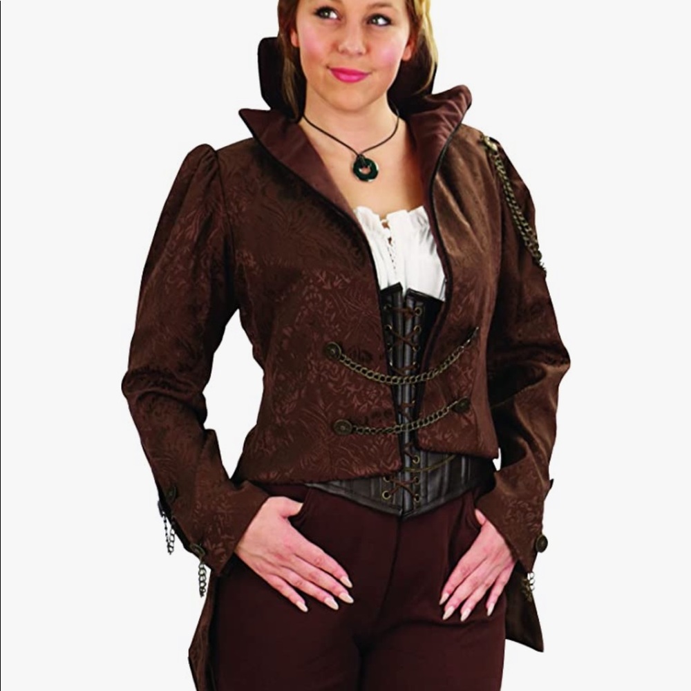 Steampunk ladies overcoat brown cotton brocade XL